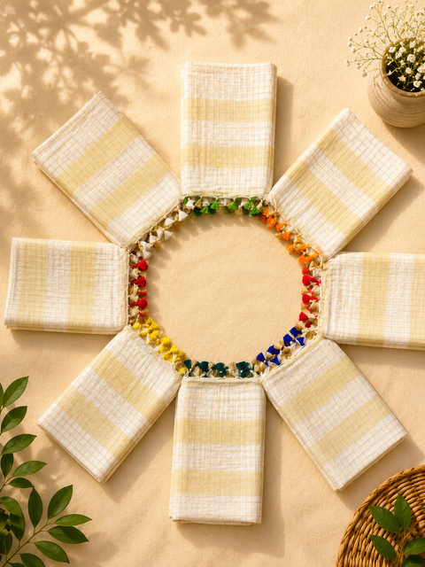 Onam Linen Sarees | Pure Linen with Golden Thread & Colourful Pom-Poms
