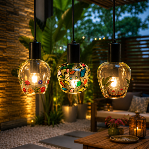 Upcycled Glass Bottle Hanging Lamps