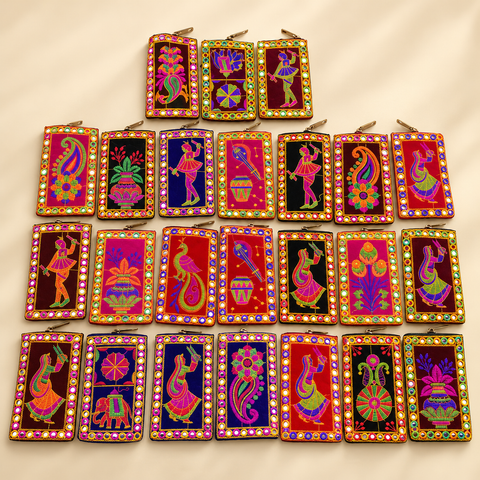 Embroidered Mobile Sling Bag with Clip & Zipper Pocket