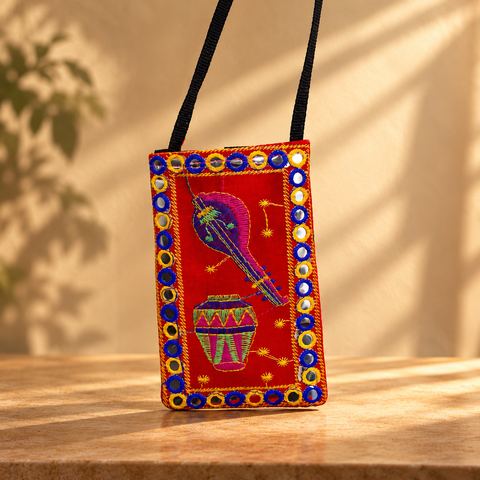 Embroidered Mobile Sling Bag with Clip & Zipper Pocket