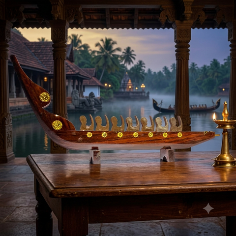 Wooden Chundan Vallam | Traditional Rower Boat Miniature | Snake Boat With Rower