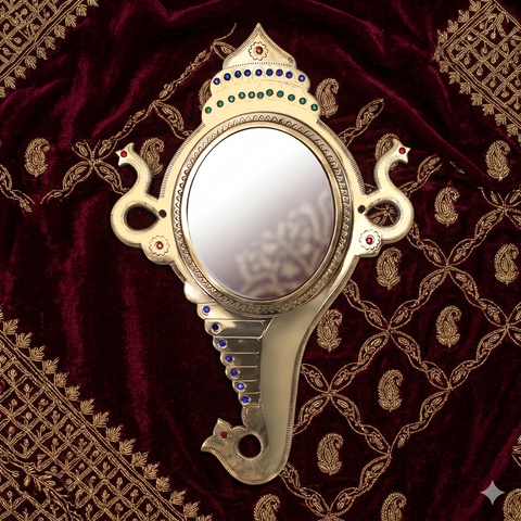 Aranmula Kannadi | 7 inch Mirror, Stone Embellished, Conch-Shaped Metal Mirror