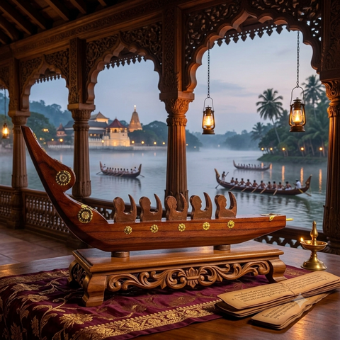 Wooden Chundan Vallam | Traditional Rower Boat Miniature | Snake Boat With Rower