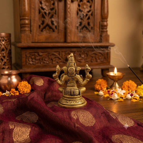 Handcrafted Solid Brass Lord Ganesha Idol – Antique Finish