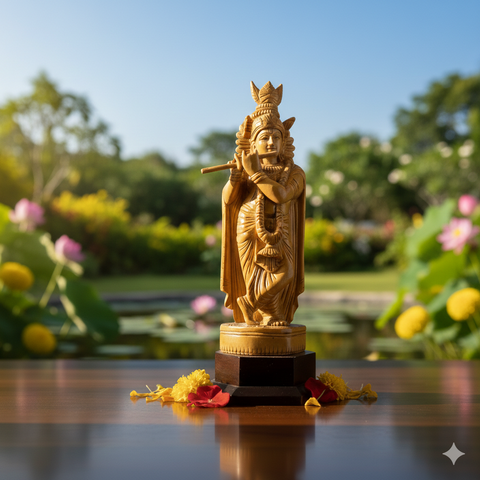 Handcrafted Krisha Idol with Flute | Krishna Statue | Krishna Statue with Flute
