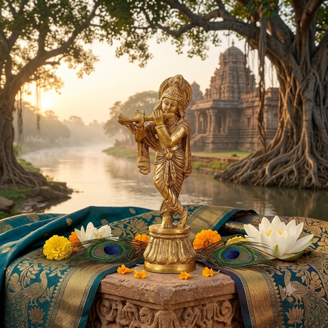 Divine Brass Krishna Statue