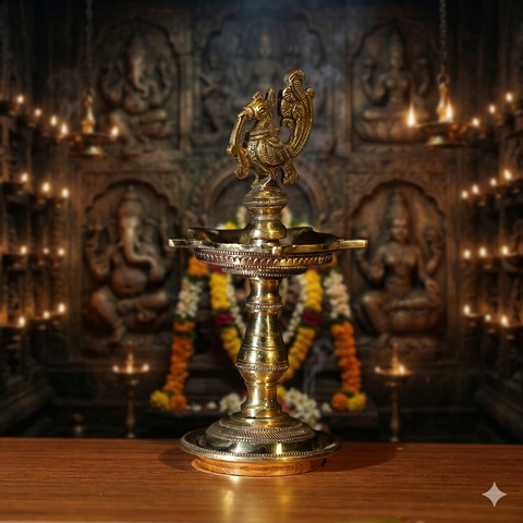 Brass Handcrafted Mayura Vilakku | Peacock Oil Diya | Lamp