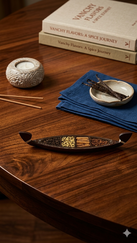 Wooden Kettuvallam With Spices | Wooden Boat with Spices