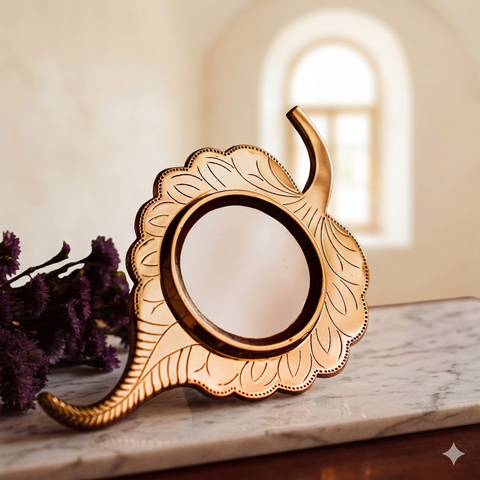 ASHWATHA | Peepal-Leaf Shaped Aranmula Kannadi | Handcrafted Metal Mirror