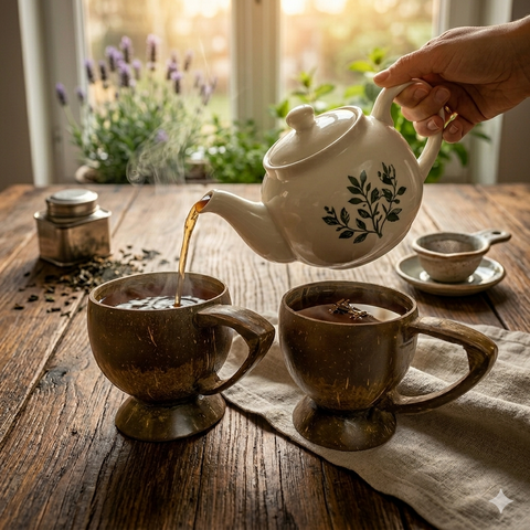 Coconut Shell Mug(with Handle)/Eco-Friendly Coconut Shell Tea/Coffee  mug (Set of 2)