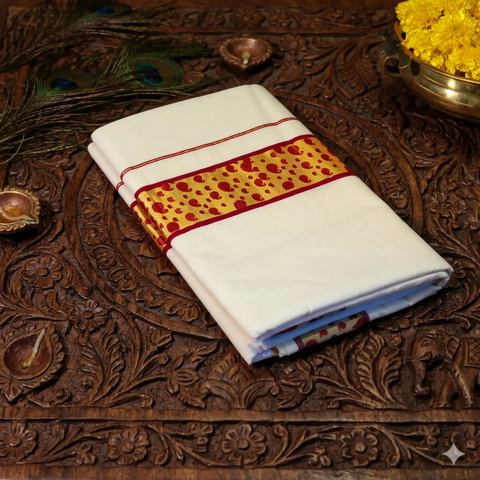 Kerala Cotton Kasavu Saree with manga prints