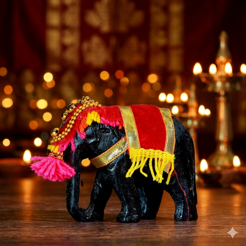 Wooden Pooram Elephant Figurine Small