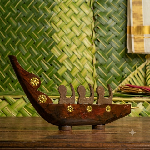 Wooden Chundan Vallam | Traditional Rower Boat Miniature | Snake Boat With Rower