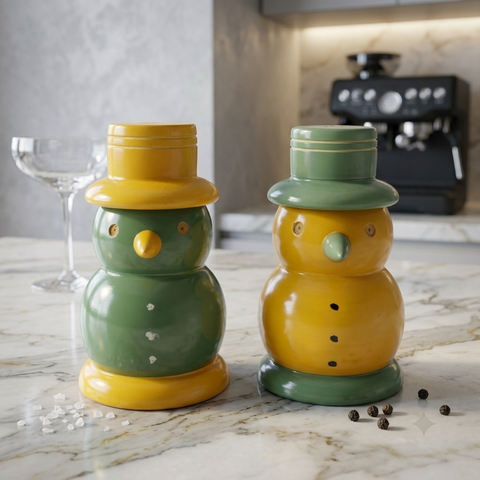 Wooden Salt And Pepper Shaker | Snow Man | Channapatna Product