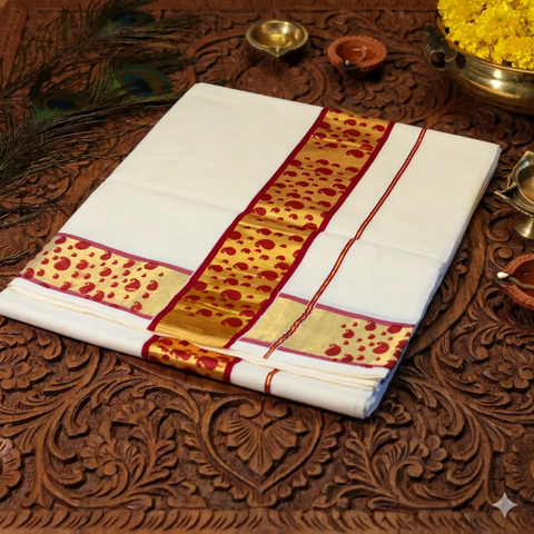 Kerala Cotton Kasavu Saree with manga prints