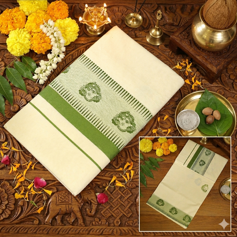 Kerala Cotton Saree With Krishna Prints