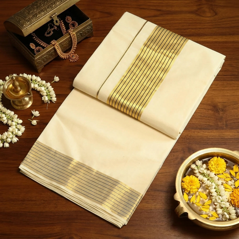 Pure Cotton Kasavu Saree with Kasavu and Color Boarder | onam collections