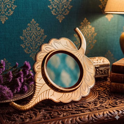 ASHWATHA | Peepal-Leaf Shaped Aranmula Kannadi | Handcrafted Metal Mirror