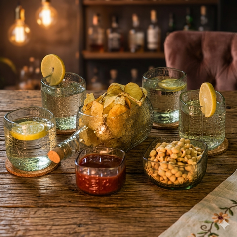 Upcycled Old Monk Glassware Set | Upcycled Serveware Set | Platter Set
