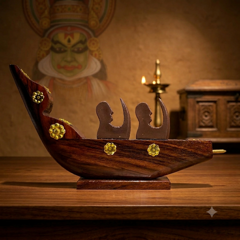 Wooden Chundan Vallam | Traditional Rower Boat Miniature | Snake Boat With Rower