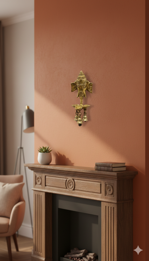 Brass Ganesha Wall Hanging with Bells – Traditional Indian Décor