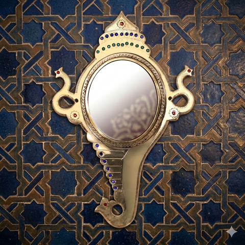 Aranmula Kannadi | 7 inch Mirror, Stone Embellished, Conch-Shaped Metal Mirror