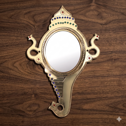 Aranmula Kannadi | 7 inch Mirror, Stone Embellished, Conch-Shaped Metal Mirror