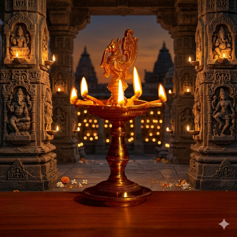 Brass Handcrafted Mayura Vilakku | Peacock Oil Diya | Lamp