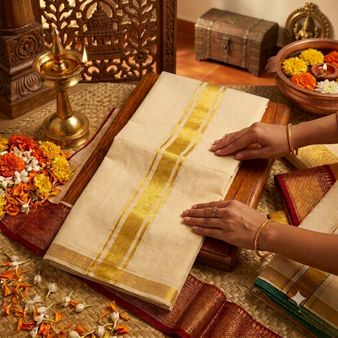 Kerala Kasav Mund 1 inch Border for Men | Kerala Dhothies for Men | Onam Collections