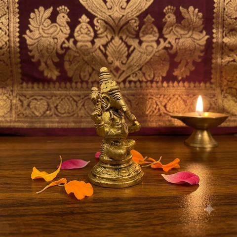 Handcrafted Solid Brass Lord Ganesha Idol – Antique Finish