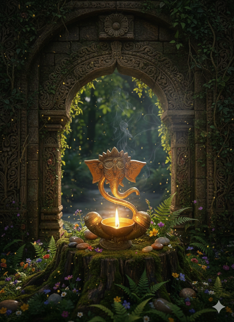 Brass Handcrafted Ganesha Vilakku | Ganesha Diya