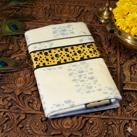 Kerala Cotton Kasavu Saree with manga prints