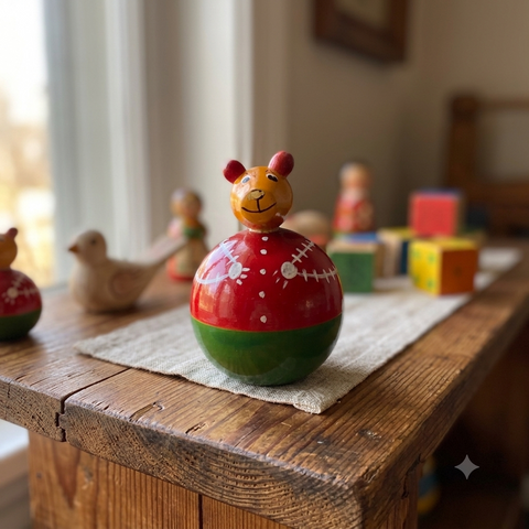 Wooden Bear Culbuto | Wooden Balancing Doll