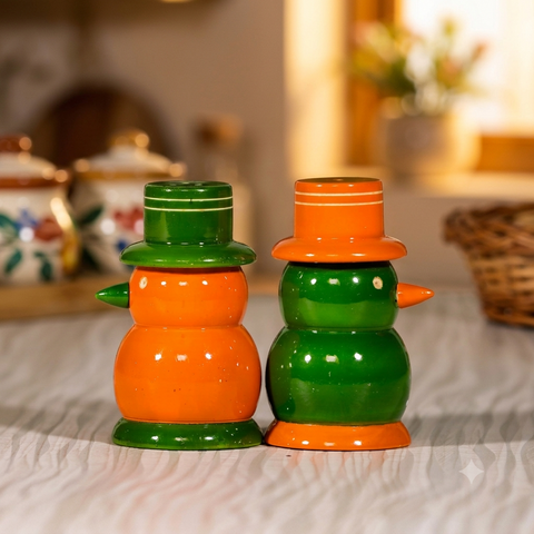 Wooden Salt And Pepper Shaker | Snow Man | Channapatna Product