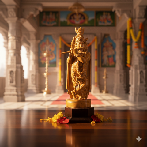 Handcrafted Krisha Idol with Flute | Krishna Statue | Krishna Statue with Flute