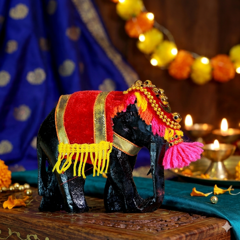 Wooden Pooram Elephant Figurine Small