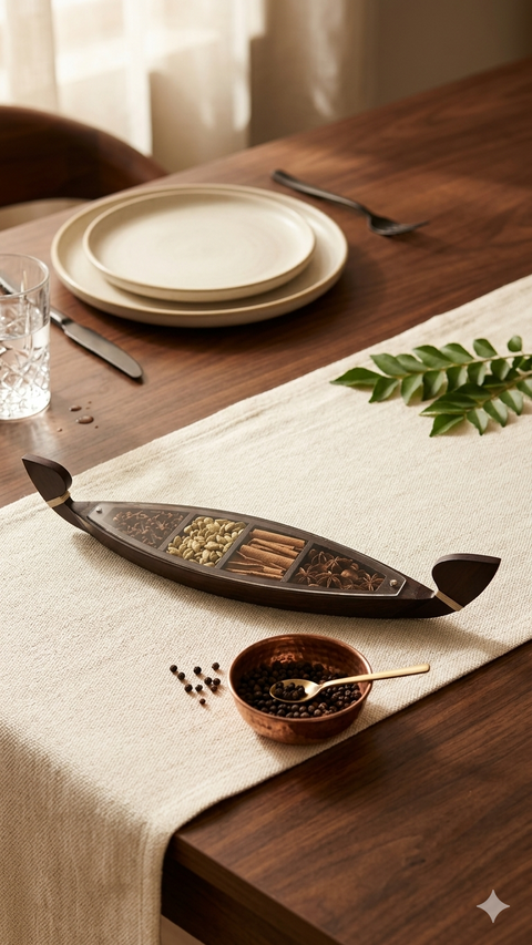 Wooden Kettuvallam With Spices | Wooden Boat with Spices