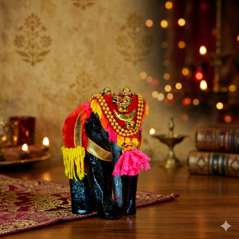 Wooden Pooram Elephant Figurine Small
