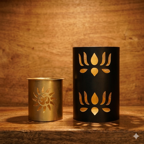 Tealight Holder Combo Set | Lotus & Om Shadow Metal Decor
