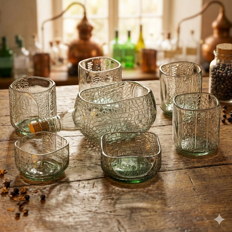 Upcycled Old Monk Glassware Set | Upcycled Serveware Set | Platter Set