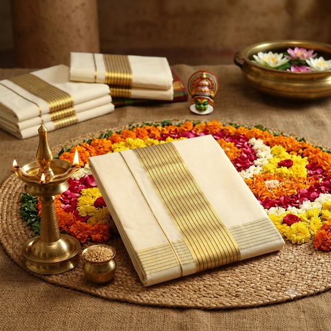 Pure Cotton Kasavu Saree with Kasavu and Color Boarder | onam collections