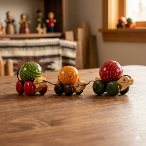 Wooden Pull Along Tortoise Family Toy | Channapatna Toys | Non Toxic Toys