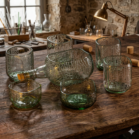 Upcycled Old Monk Glassware Set | Upcycled Serveware Set | Platter Set
