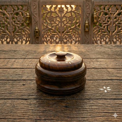 Handcrafted Wooden Stainless Steel Container with Inlay