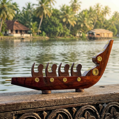 Wooden Chundan Vallam | Traditional Rower Boat Miniature | Snake Boat With Rower