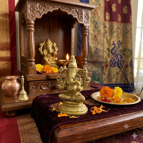 Handcrafted Solid Brass Lord Ganesha Idol – Antique Finish
