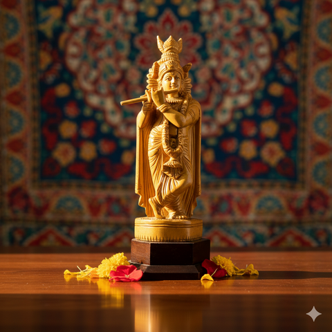 Handcrafted Krisha Idol with Flute | Krishna Statue | Krishna Statue with Flute