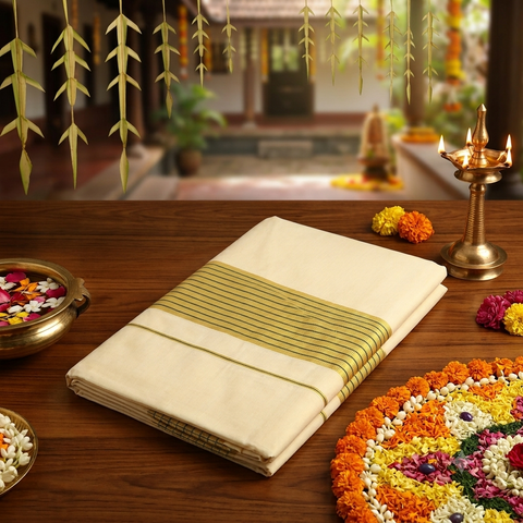Pure Cotton Kasavu Saree with Kasavu and Color Boarder | onam collections