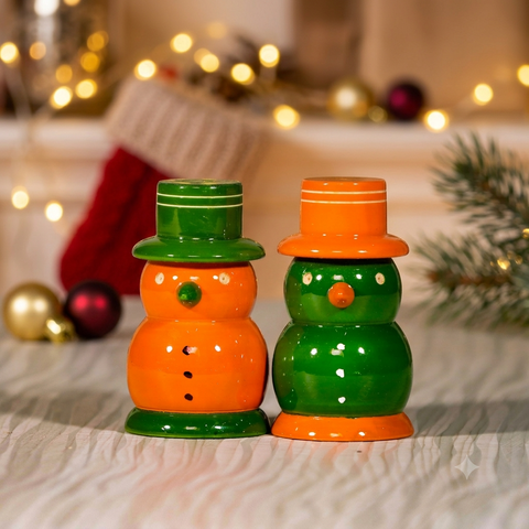 Wooden Salt And Pepper Shaker | Snow Man | Channapatna Product