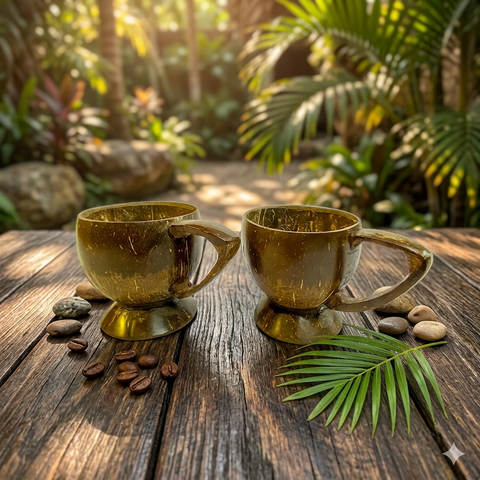 Coconut Shell Mug(with Handle)/Eco-Friendly Coconut Shell Tea/Coffee  mug (Set of 2)